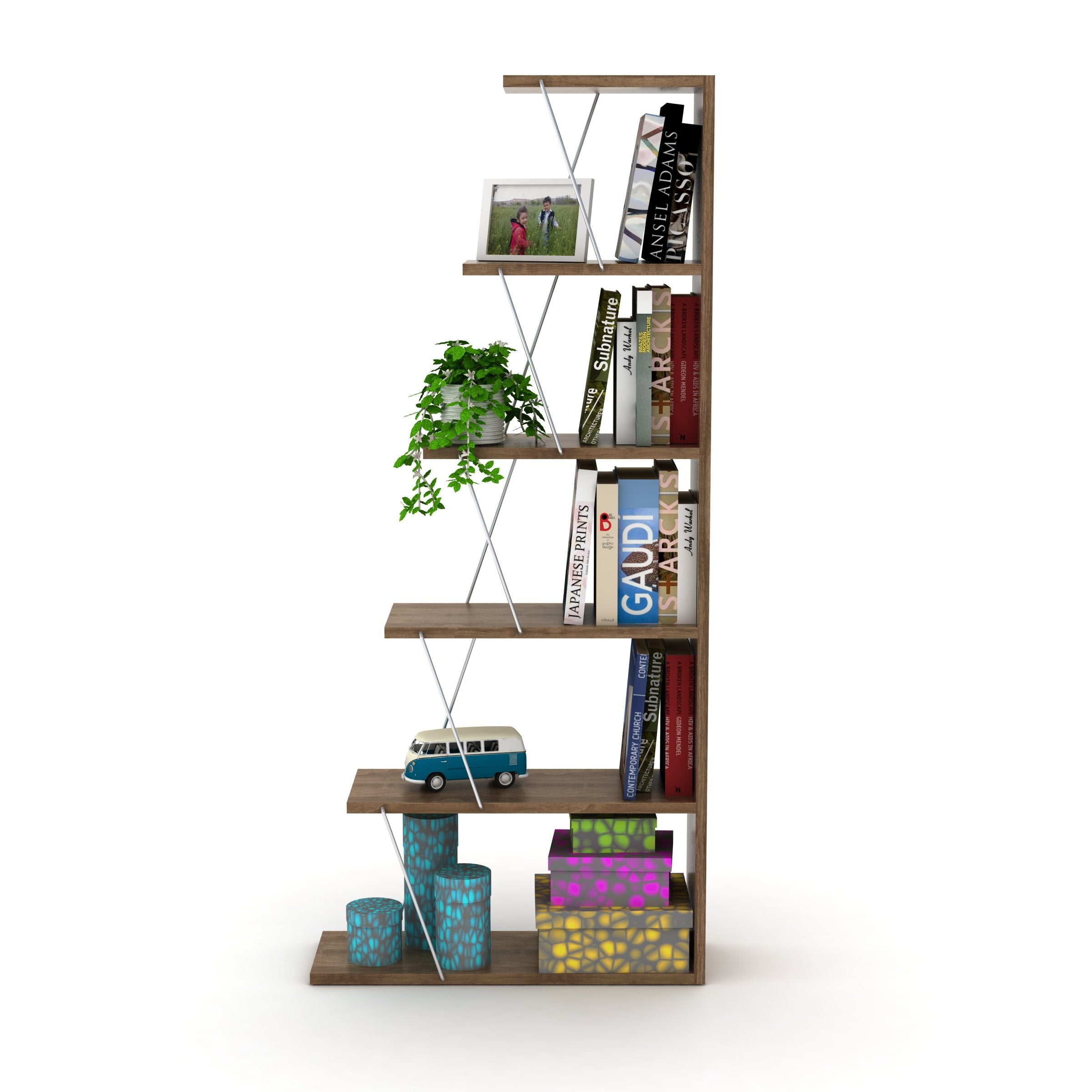 Home Canvas Furniture Trading LLC.Tars Mini Book Shelf - Walnut/Yellow Bookcase 
