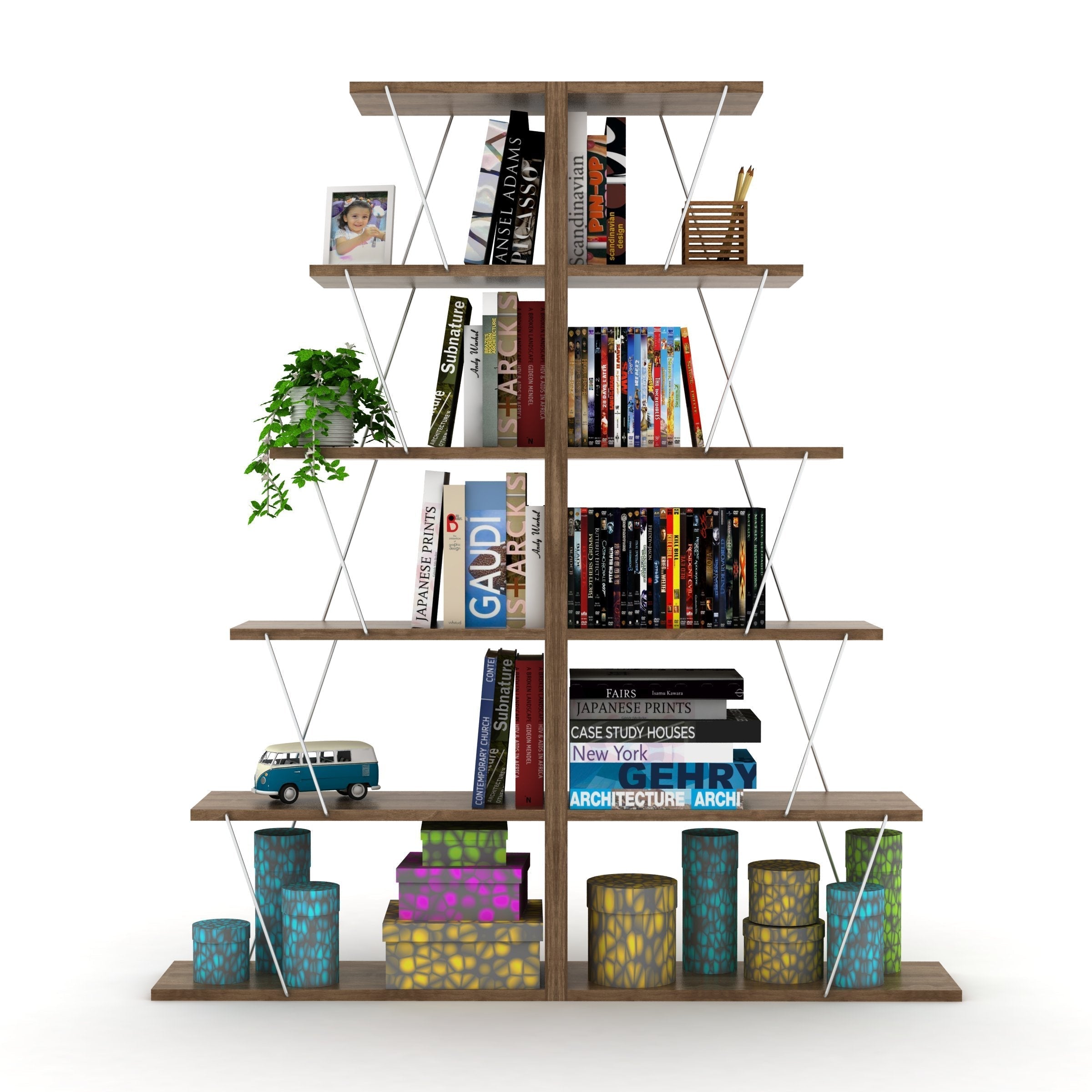 Home Canvas Furniture Trading LLC.Tars Mini Book Shelf - Walnut/Yellow Bookcase 