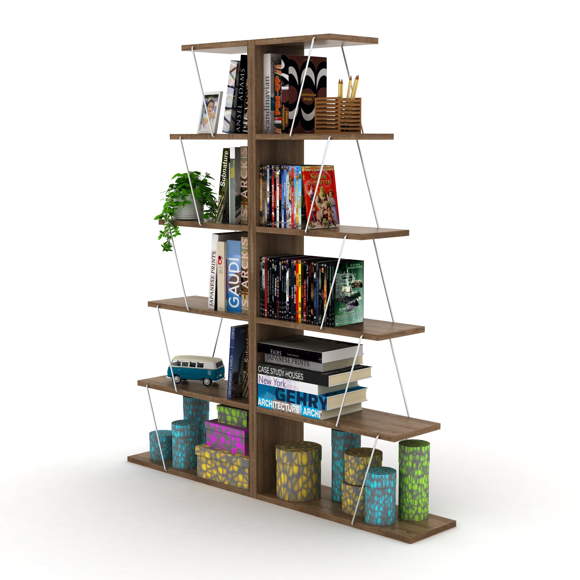 Home Canvas Furniture Trading LLC.Tars Mini Book Shelf - Walnut/Yellow Bookcase 
