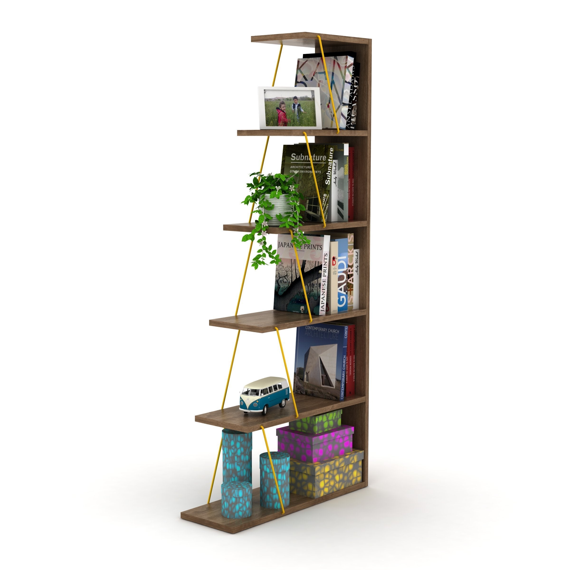 Home Canvas Furniture Trading LLC.Tars Mini Book Shelf - Walnut/Yellow Bookcase 