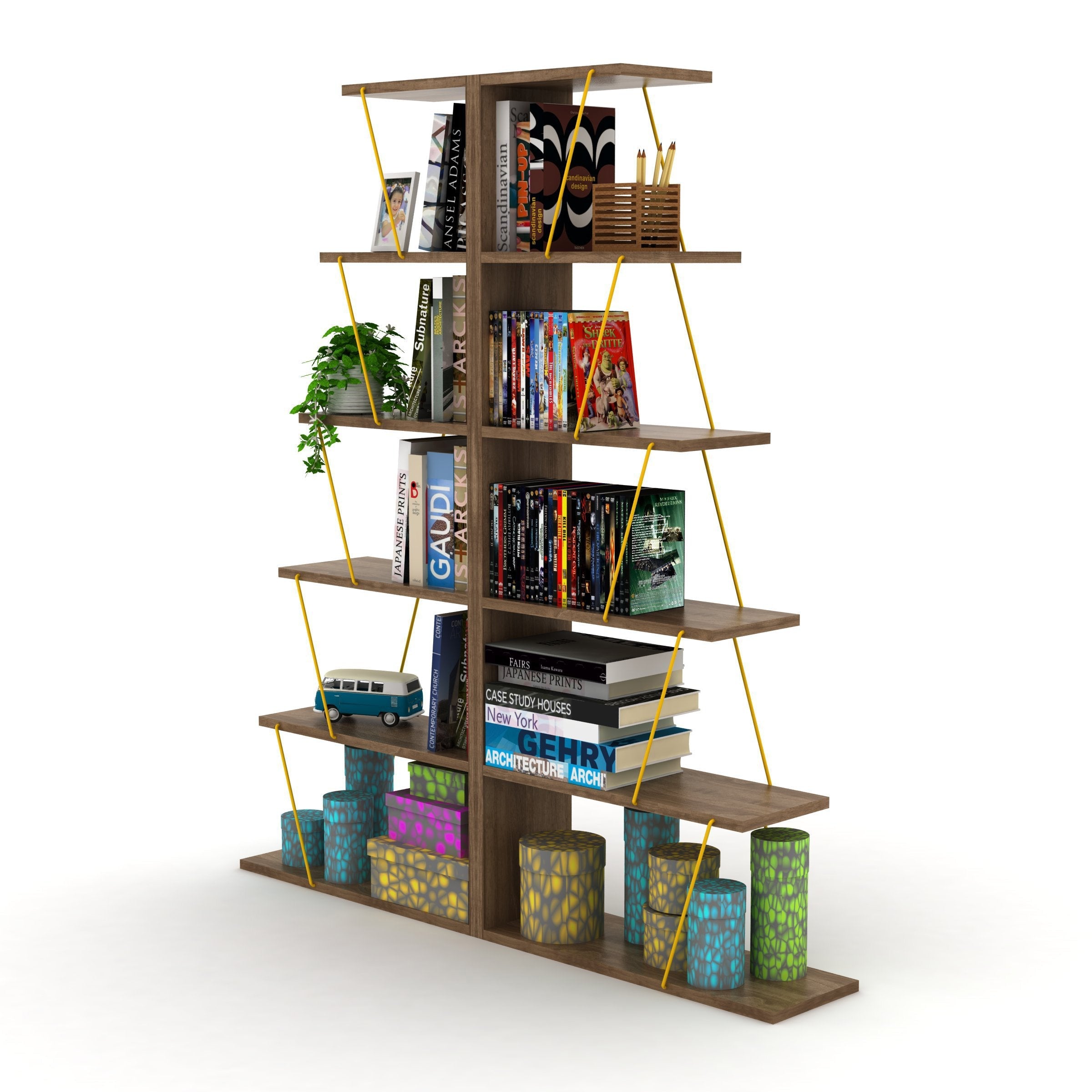 Home Canvas Furniture Trading LLC.Tars Mini Book Shelf - Walnut/Yellow Bookcase 